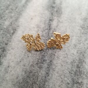 Vintage Textured Gold Tone Posts, Etched Design, Minimal, Estate